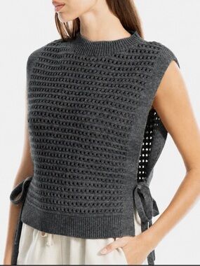 Max Studio Sweater Vest Side Tie NWT Grey Size M Minimal Corporate Modern